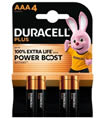 Blister 4 batterie alcaline AAA Duracell Power Boost MN2400
