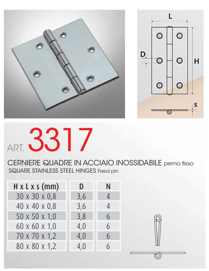 Cerniera quadra inox 3317
