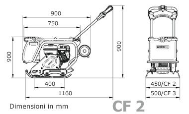 Dimensioni piastra vibrante CF2 Weber Dimensioni piastra vibrante CF2